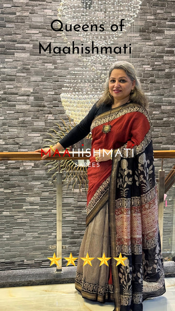 Jency - Bagru Hand Block Printed Silk Cotton Saree