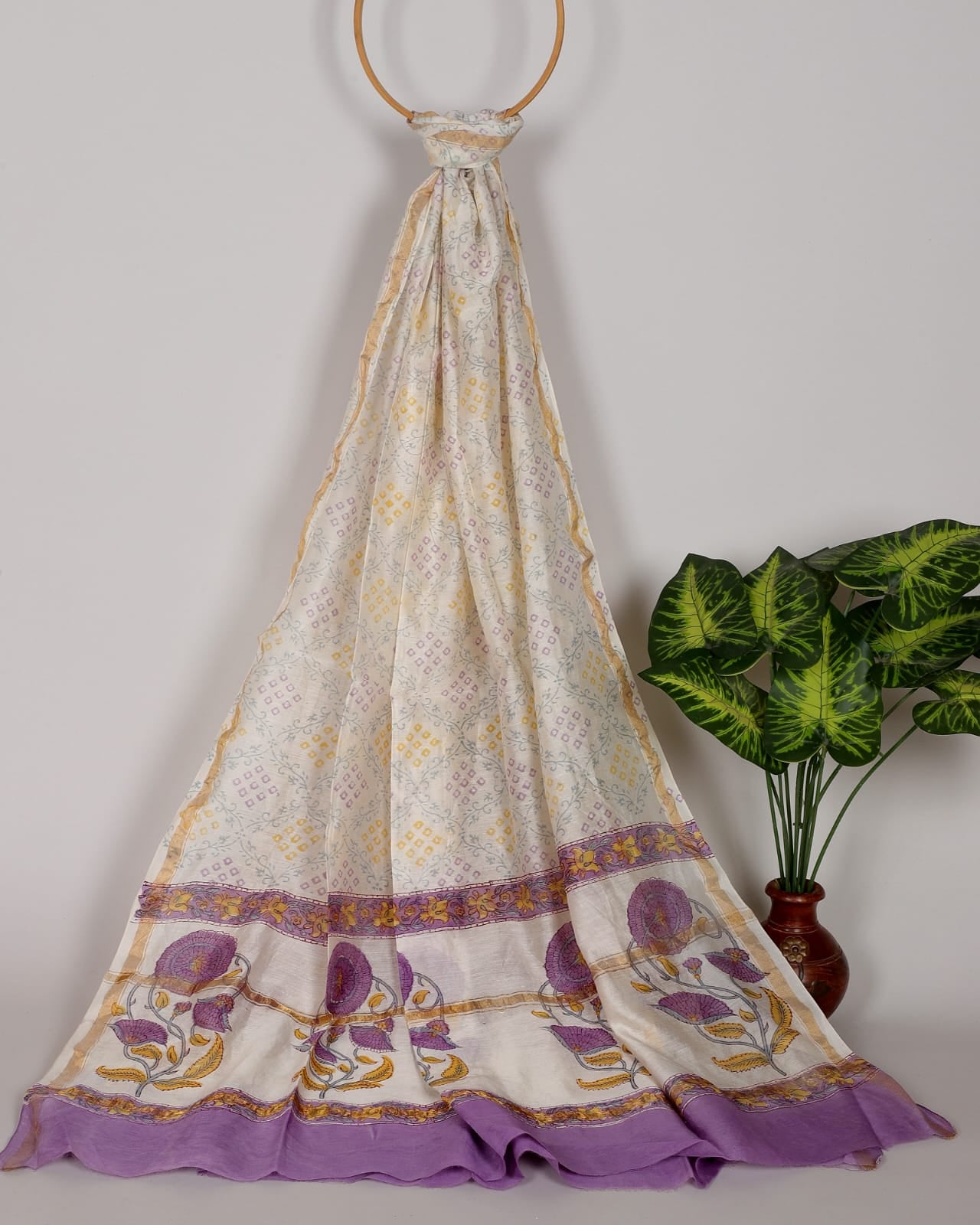 Hand-block Printed Silk - Cotton Dupatta