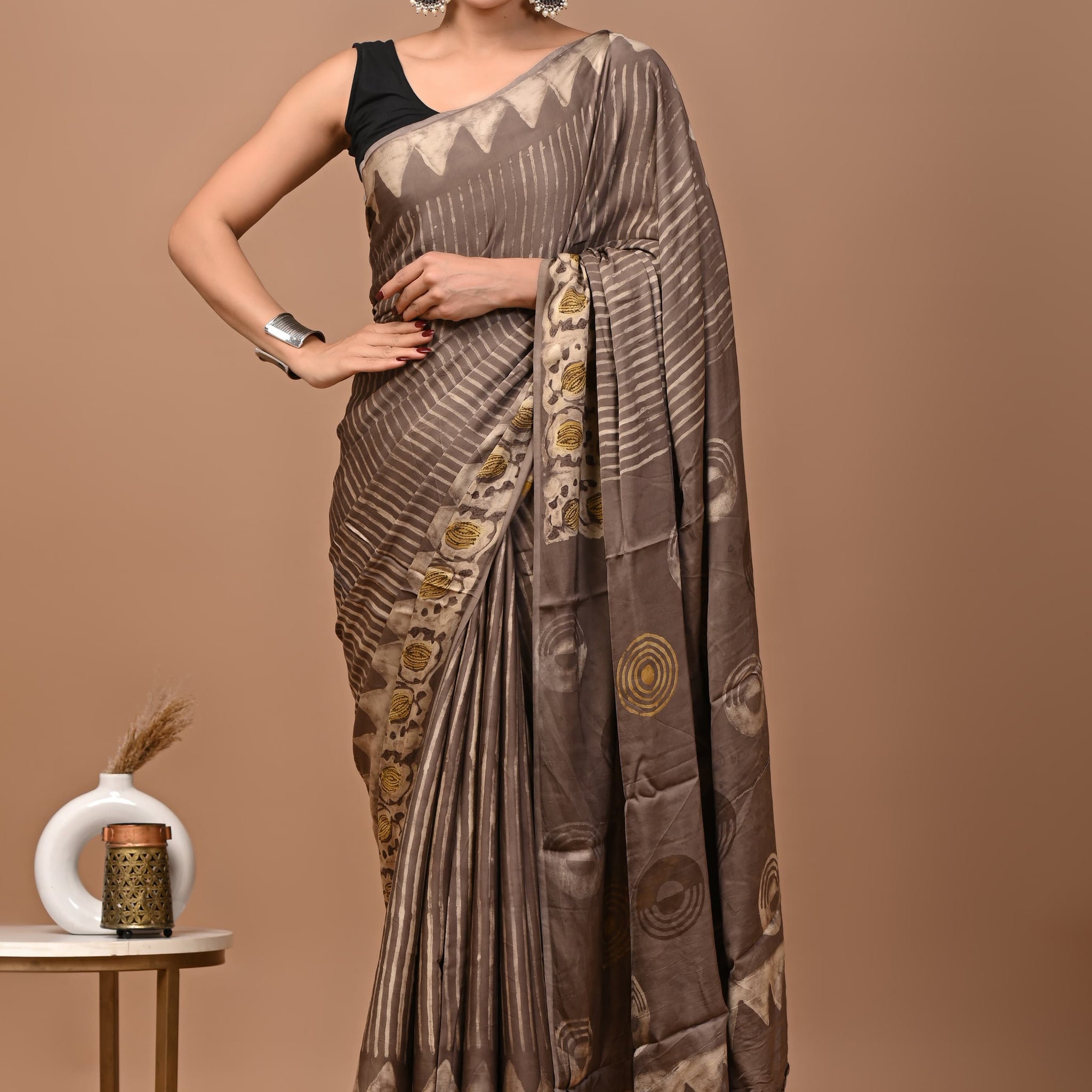 Akshita - Bagru Hand Block Printed Modal Silk Saree