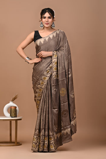 Akshita - Bagru Hand Block Printed Modal Silk Saree