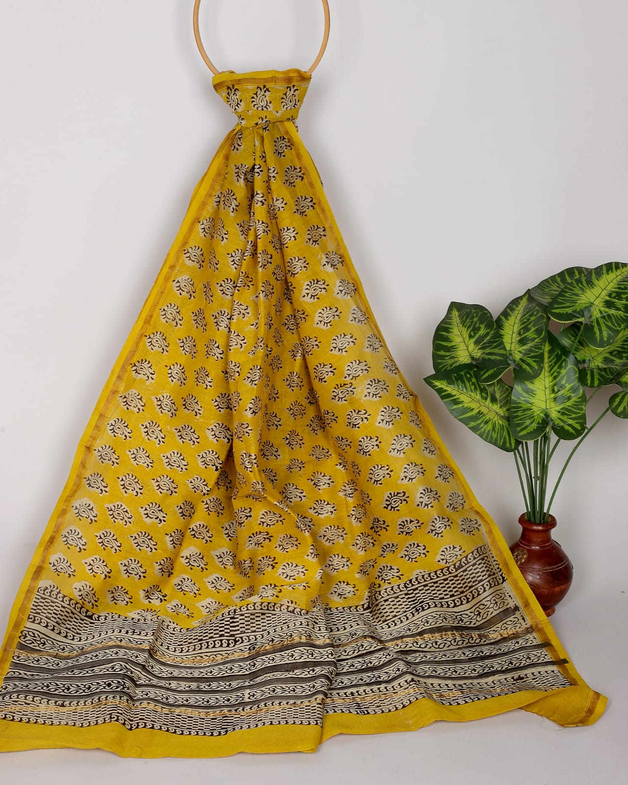 Hand-block Printed Silk - Cotton Dupatta