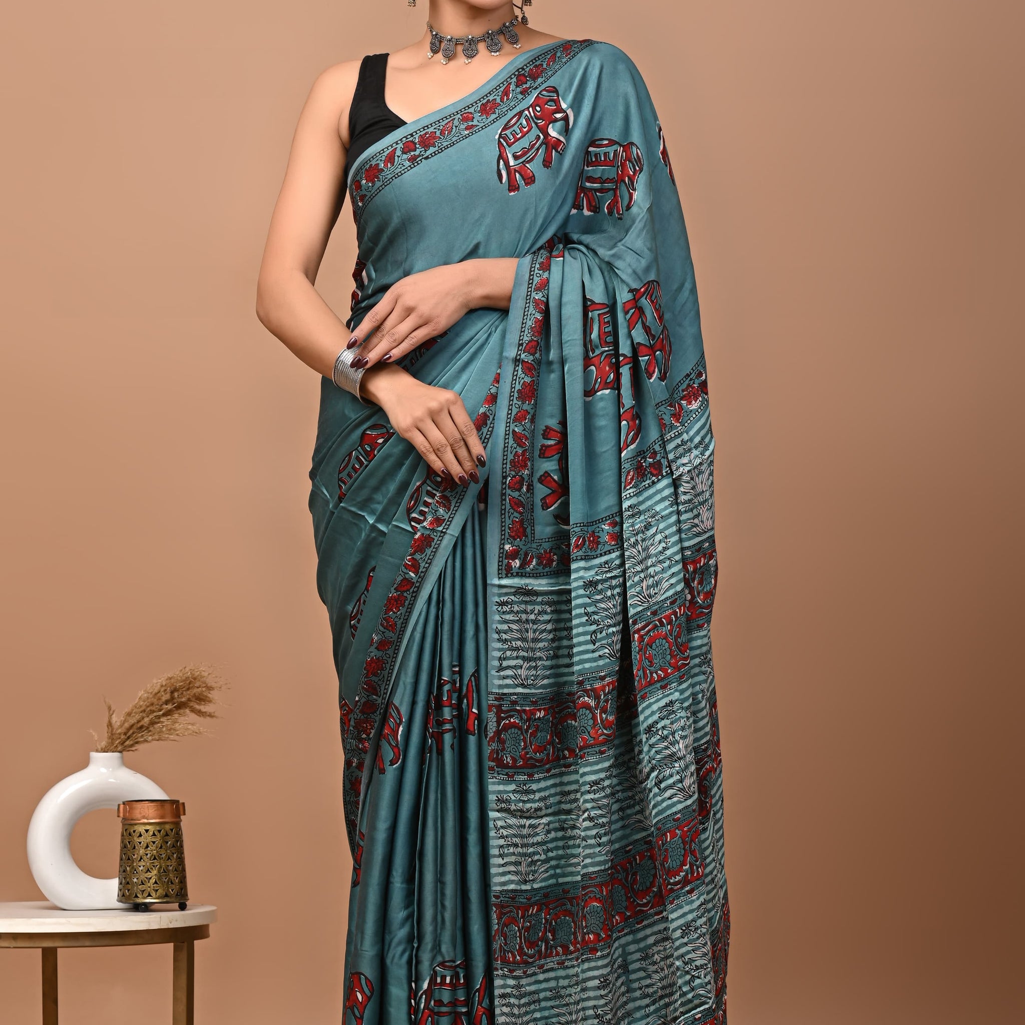 Akshita - Bagru Hand Block Printed Modal Silk Saree