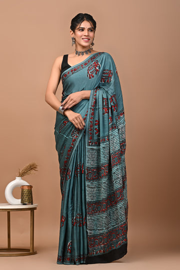 Akshita - Bagru Hand Block Printed Modal Silk Saree