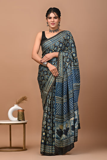 Akshita - Bagru Hand Block Printed Modal Silk Saree