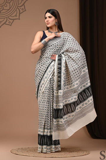 Darpana - Bagru Mul Cotton Hand Block Printed Saree