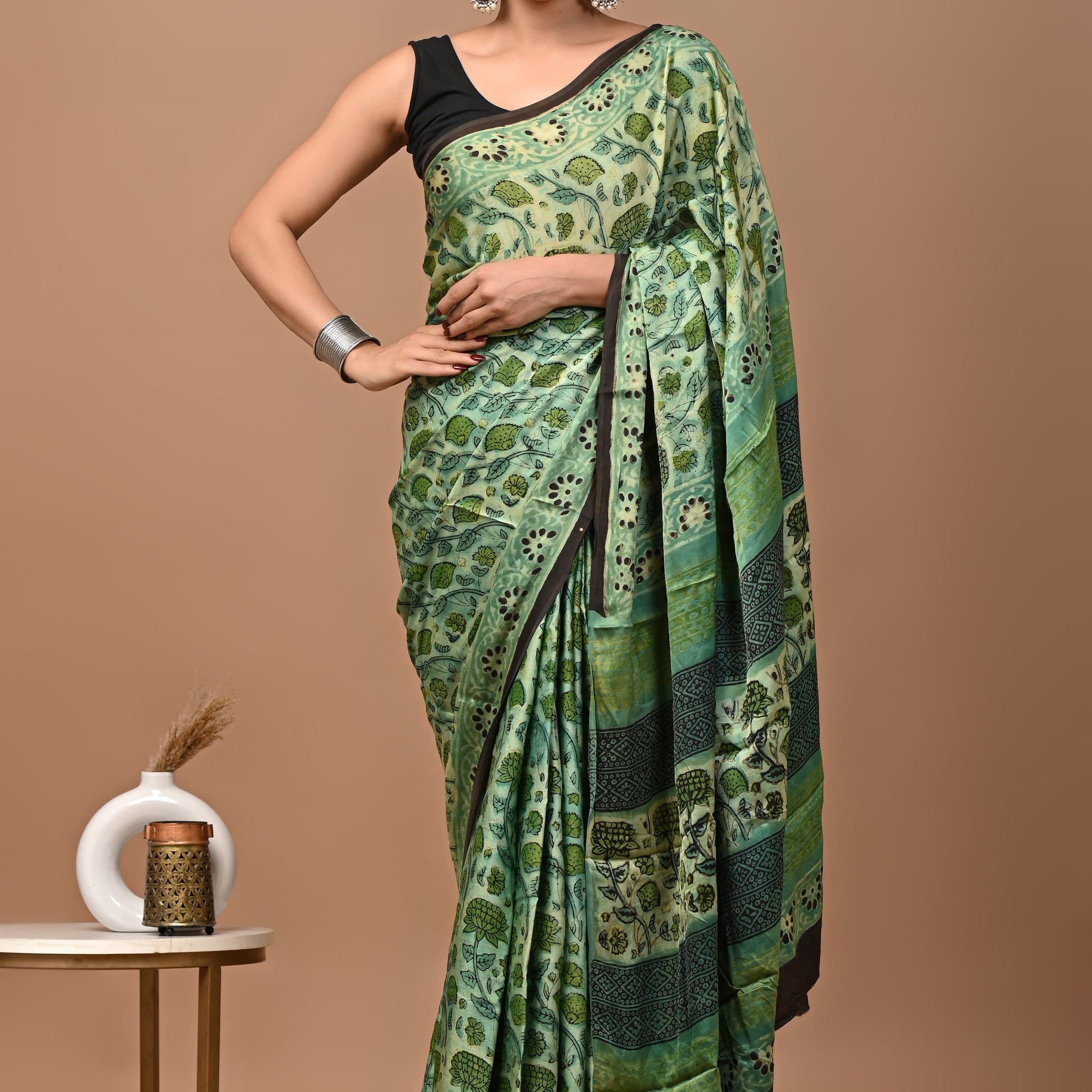 Akshita - Bagru Hand Block Printed Modal Silk Saree