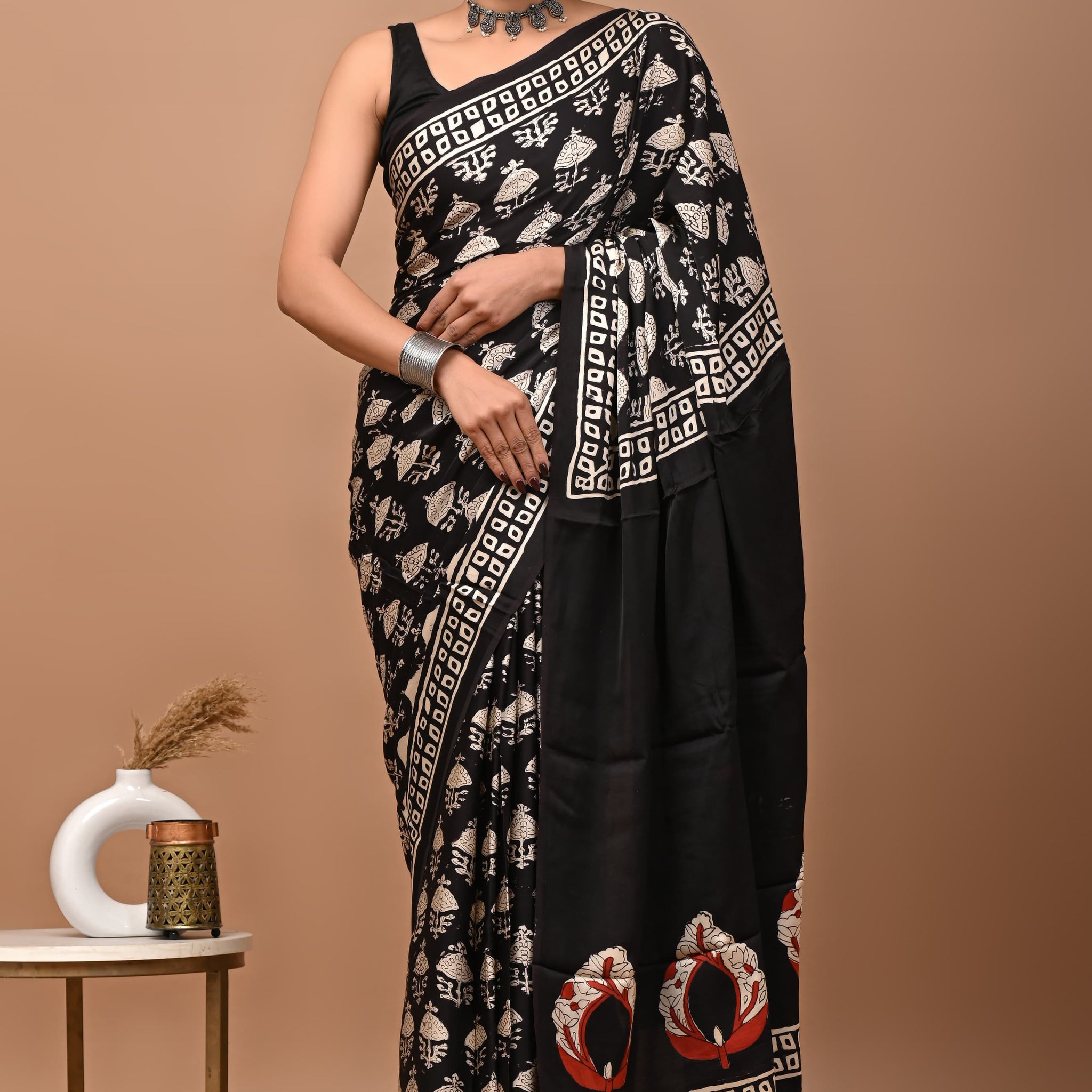 Akshita - Bagru Hand Block Printed Modal Silk Saree