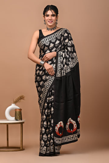 Akshita - Bagru Hand Block Printed Modal Silk Saree