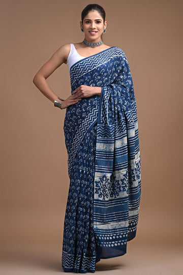 Manvi - Bagru Mul Cotton Hand Block Printed Saree