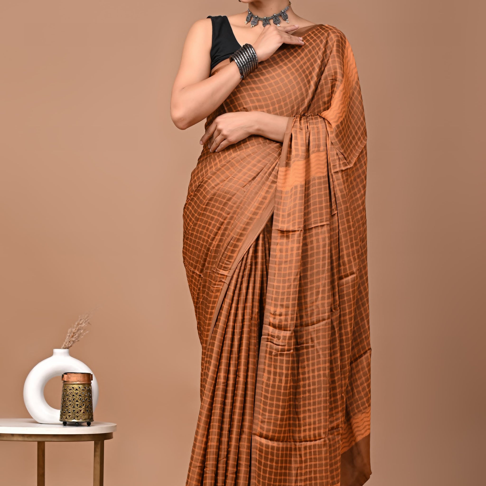 Akshita - Bagru Hand Block Printed Modal Silk Saree