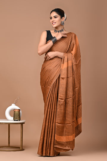 Akshita - Bagru Hand Block Printed Modal Silk Saree