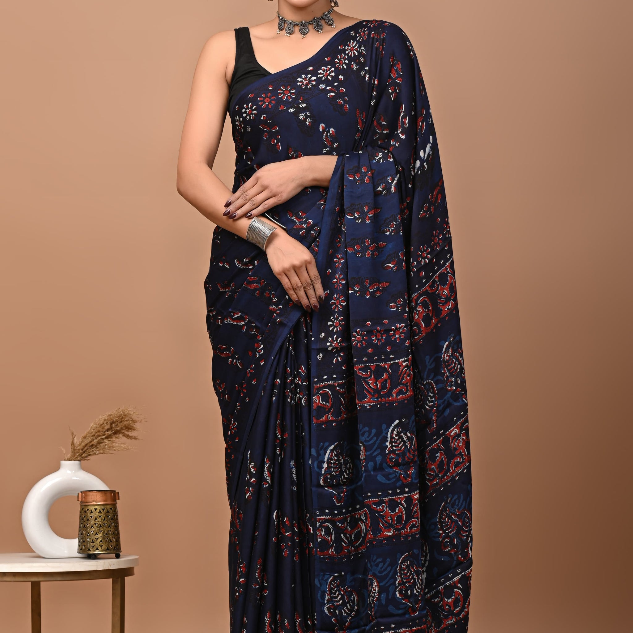 Akshita - Bagru Hand Block Printed Modal Silk Saree