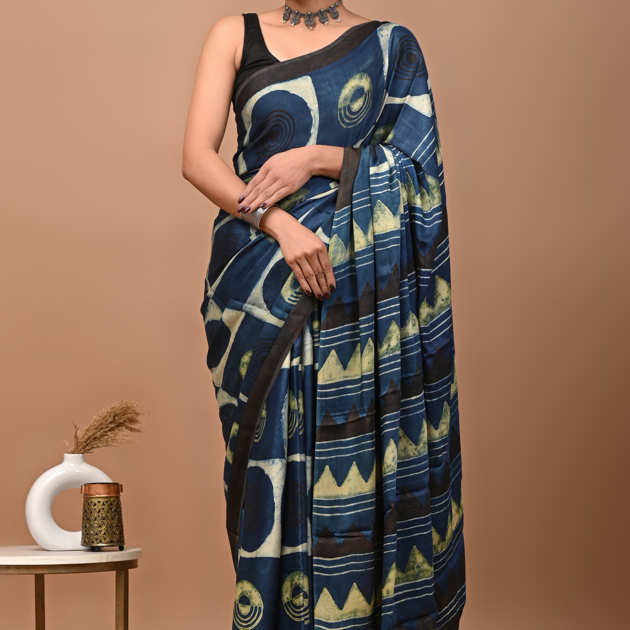 Akshita - Bagru Hand Block Printed Modal Silk Saree