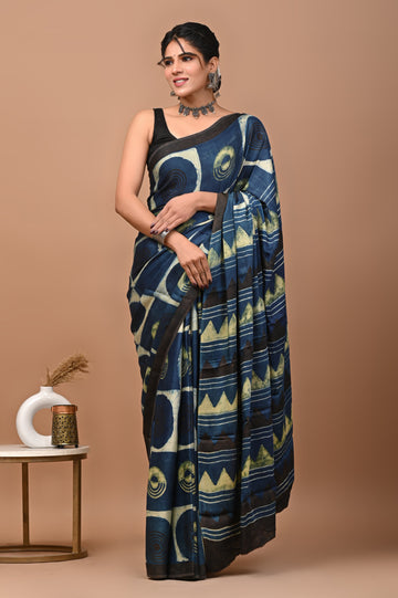 Akshita - Bagru Hand Block Printed Modal Silk Saree