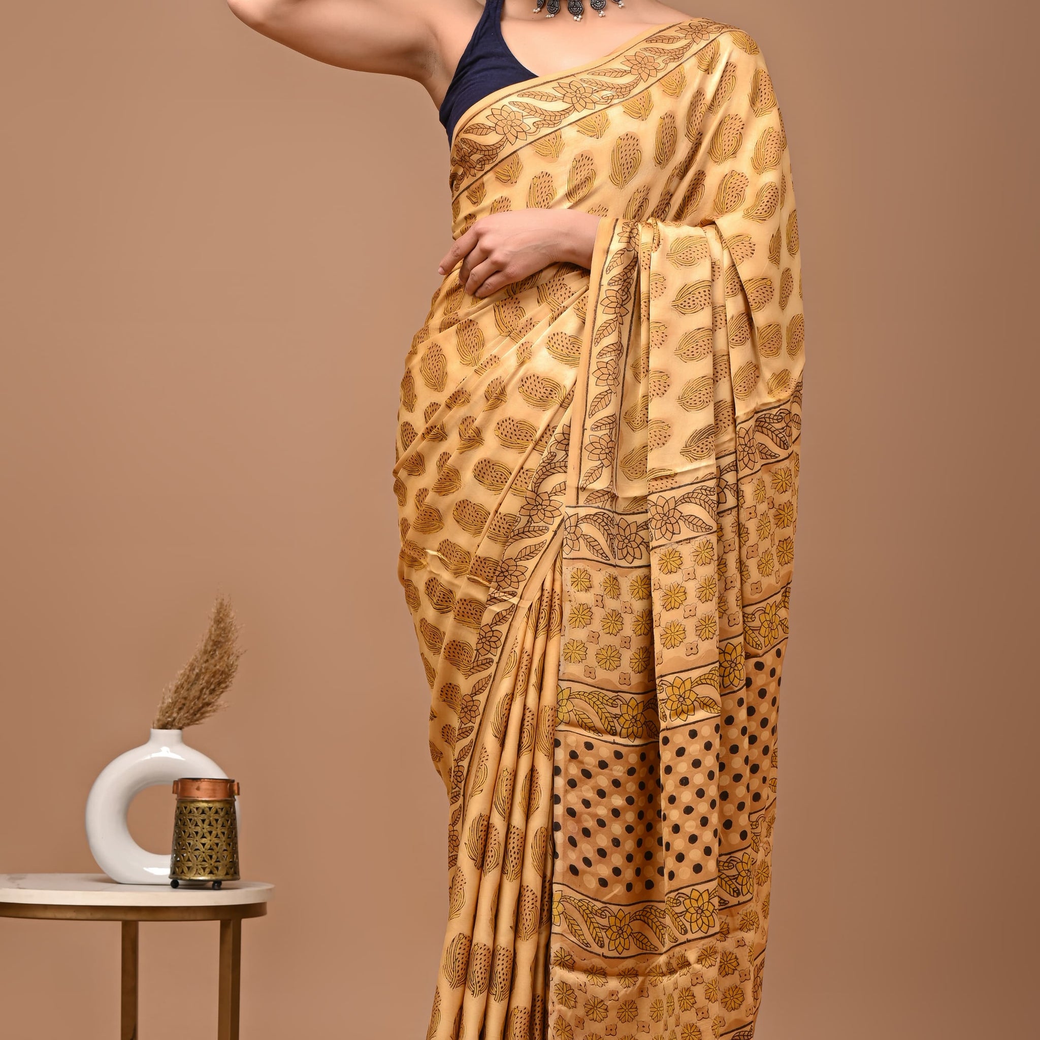 Akshita - Bagru Hand Block Printed Modal Silk Saree