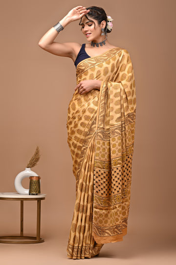 Akshita - Bagru Hand Block Printed Modal Silk Saree