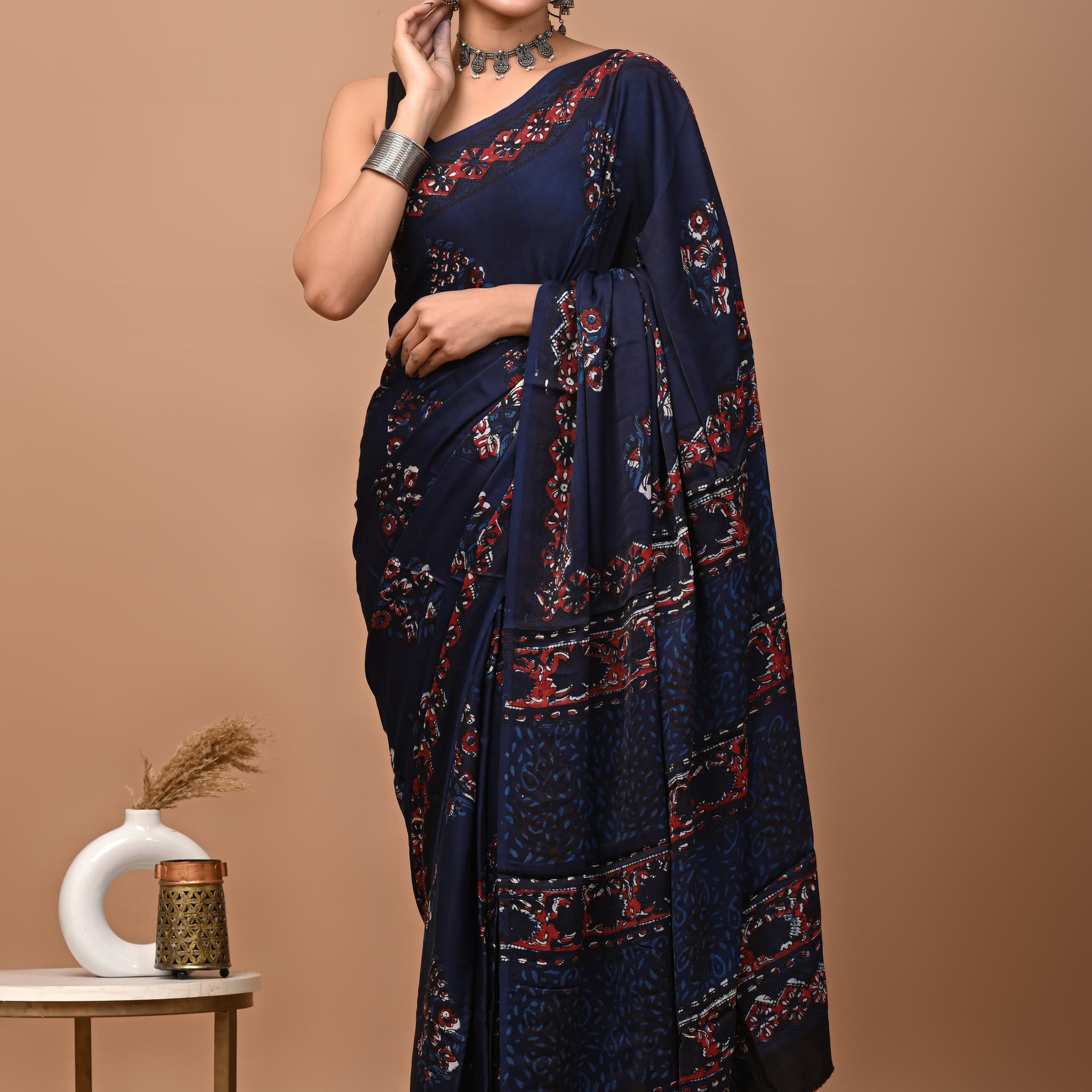 Akshita - Bagru Hand Block Printed Modal Silk Saree