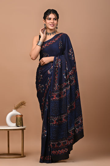 Akshita - Bagru Hand Block Printed Modal Silk Saree