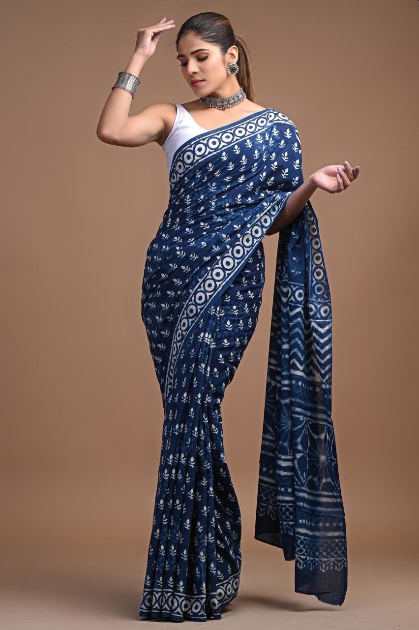 Manvi - Bagru Mul Cotton Hand Block Printed Saree