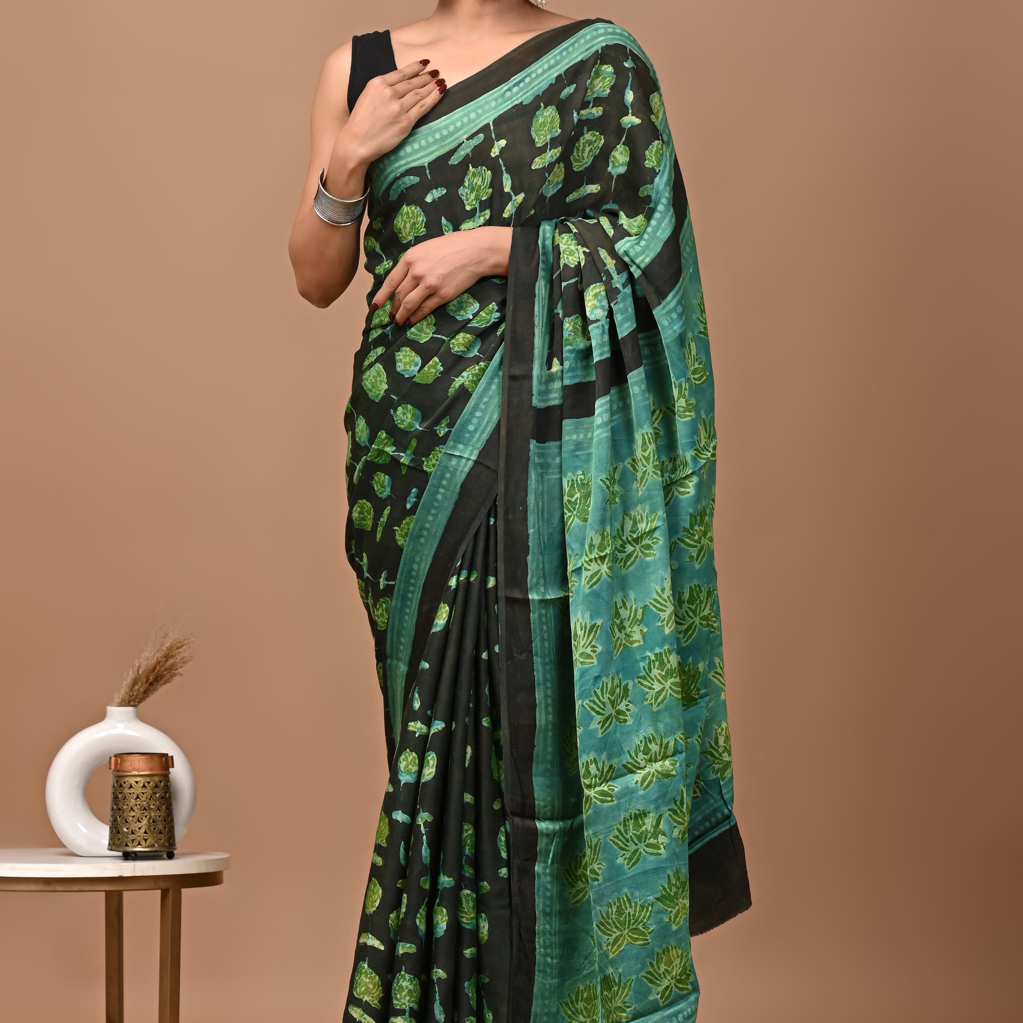 Akshita - Bagru Hand Block Printed Modal Silk Saree