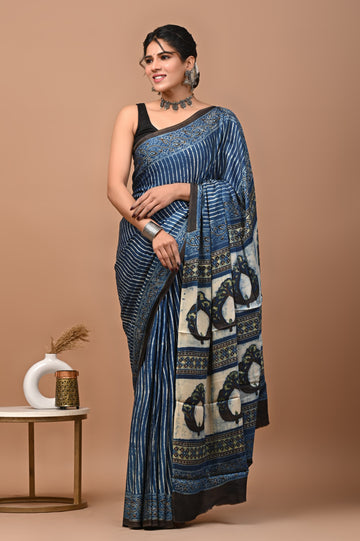 Akshita - Bagru Hand Block Printed Modal Silk Saree