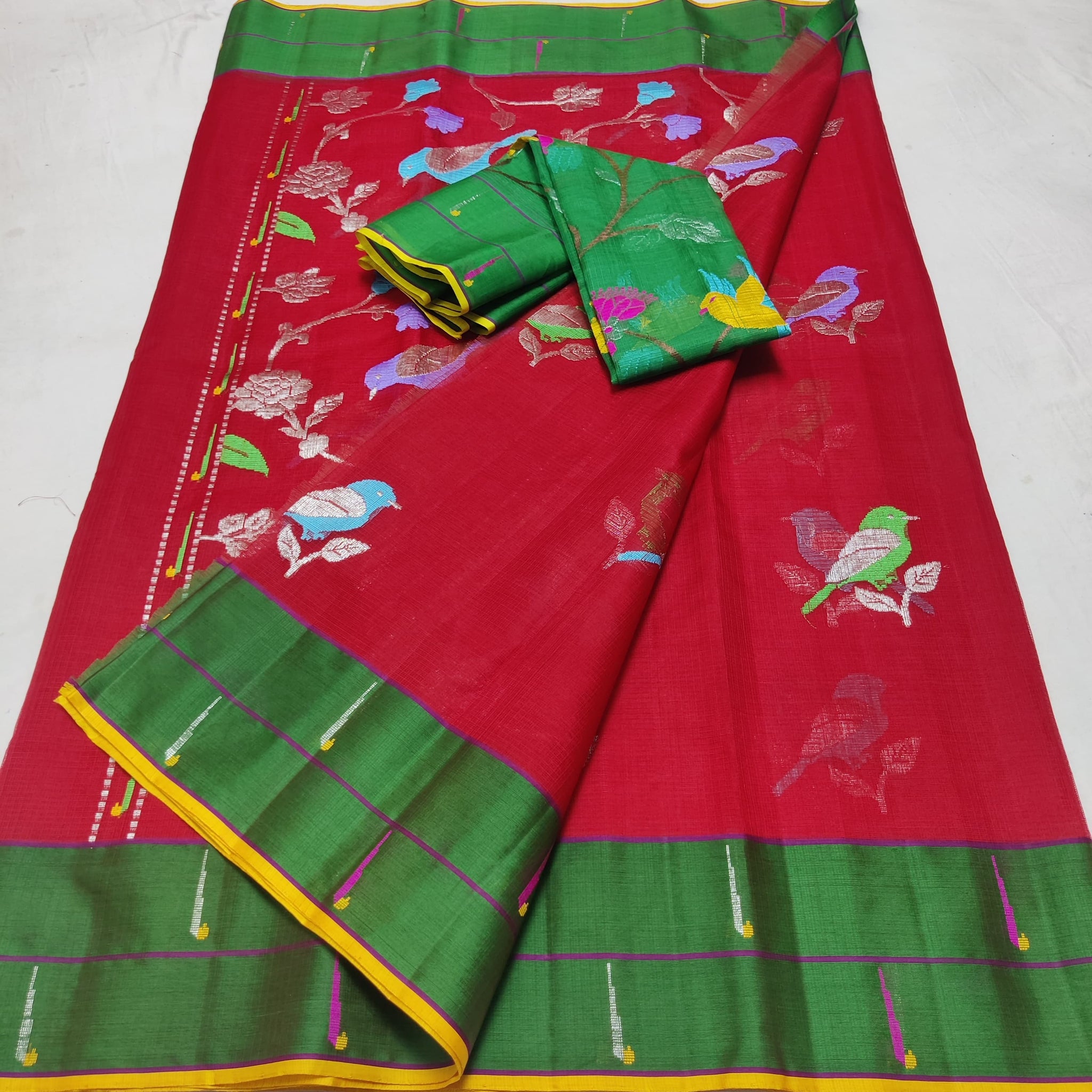 Vandana Kota Handloom Silk Sari with Real Silver Zari - Red