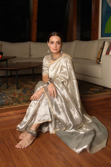 Dia Mirza Chanderi Tissue Silk Saree - Silver