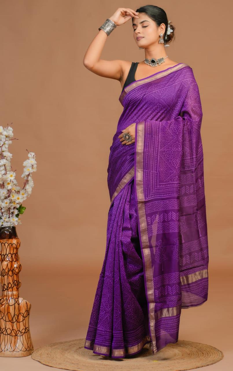 Ridhima - Bagru Hand Block Printed Silk Saree