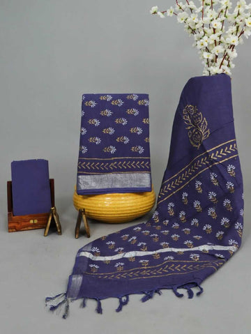 Disha - Bagru Hand Block Printed Linen & Cotton 3 Piece Suit Fabric
