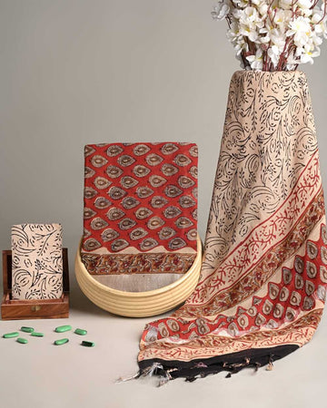 Disha - Bagru Hand Block Printed Linen & Cotton 3 Piece Suit Fabric