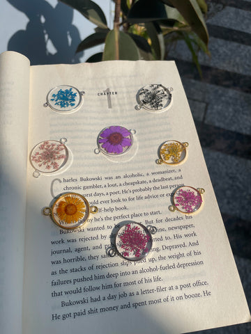Resin Art Jewellery - Handmade Preserved Dried Flowers Pendants with Chain - Set of 9