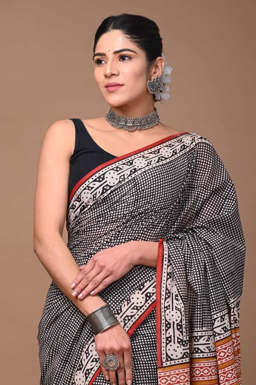 Buy Handwoven Block Printed Cotton, Silk & Linen Sarees | Chidiyaa | Cotton  saree blouse designs, Cotton saree designs, Saree