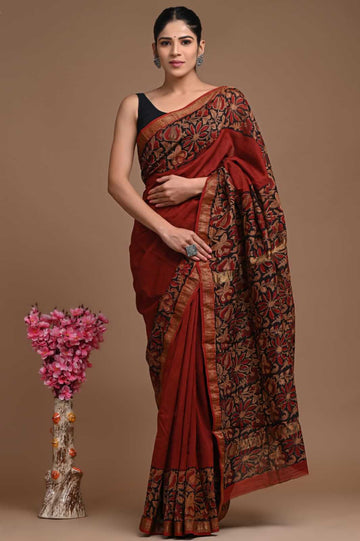 Tanishka - Bagru Hand Block Printed Silk Saree