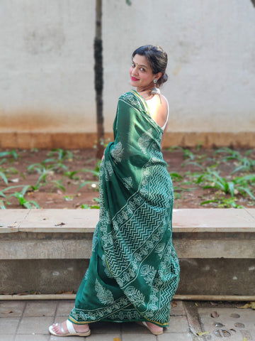Raksha - Chanderi Handloom Silk by Cotton Saree with Dabu Print