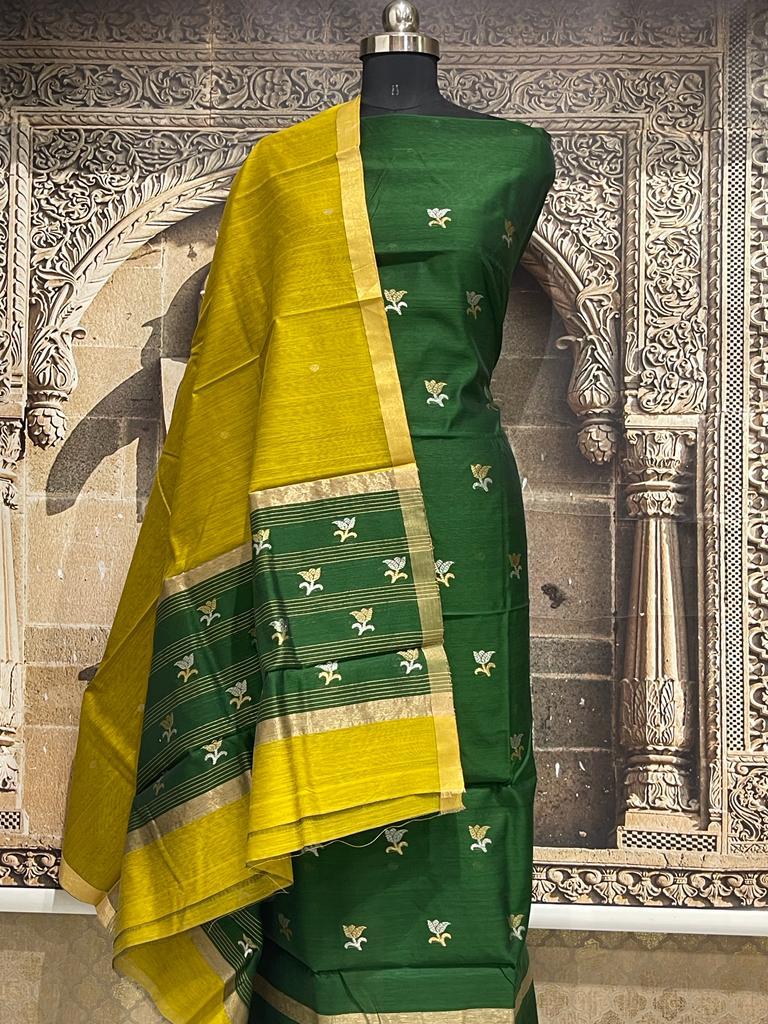 Advaita - Chanderi Handloom Silk by Cotton Kurti Fabric and Dupatta