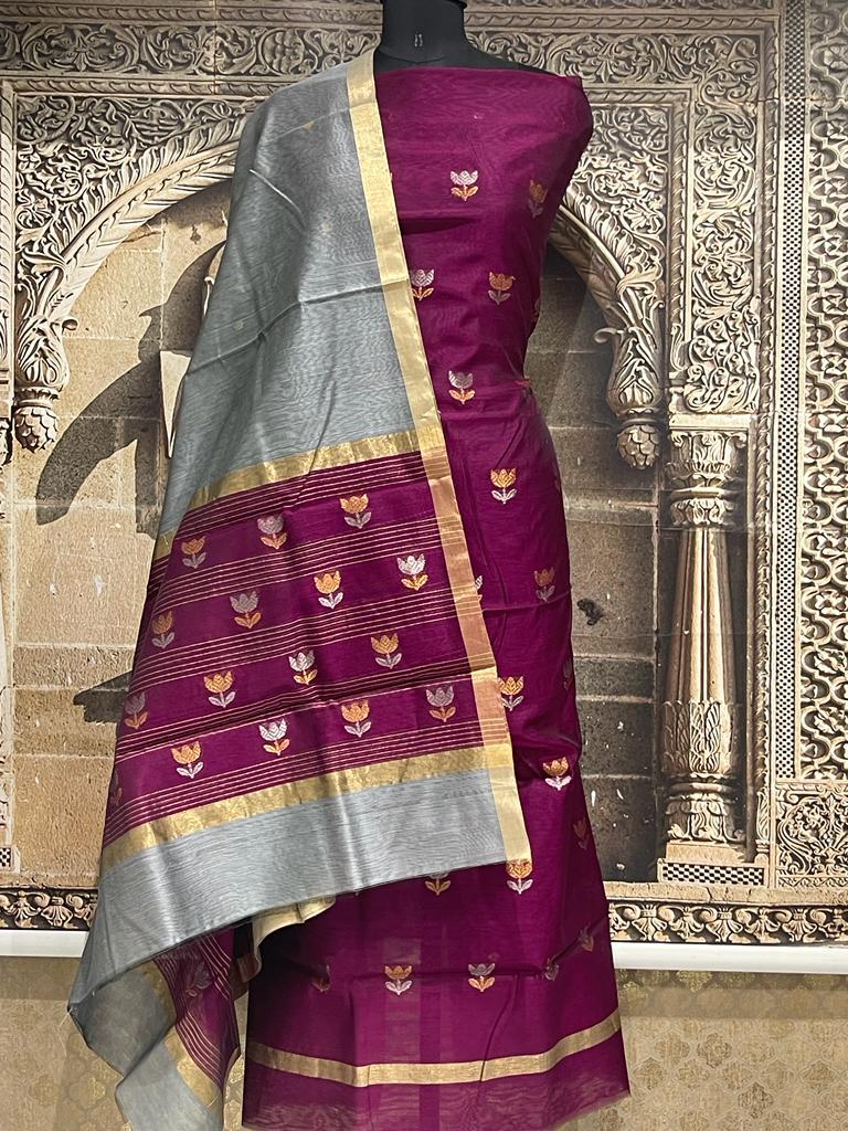 Advaita - Chanderi Handloom Silk by Cotton Kurti Fabric and Dupatta