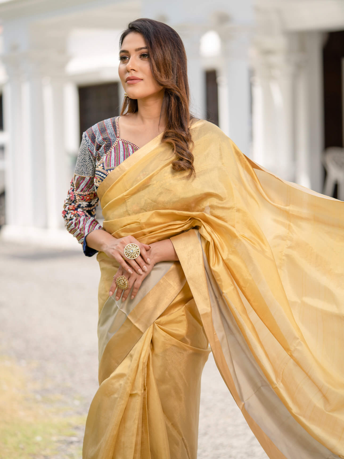 Plain Gold Tissue Kanchipuram Silk Saree – Sundari Silks