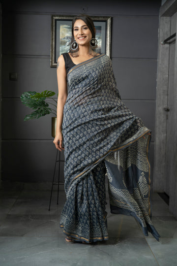 Risha - Chanderi Silk Saree with Block Prints
