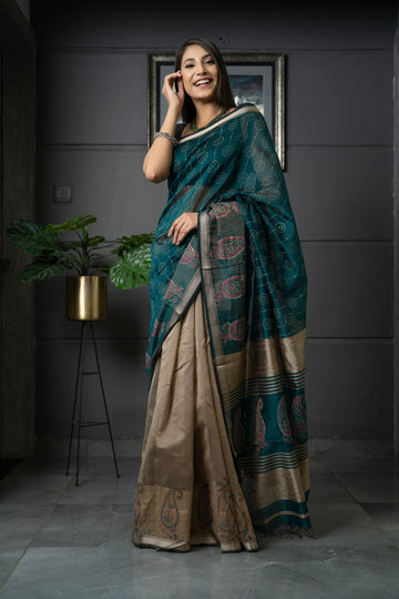 Nanda - Chanderi Silk by Cotton Saree with Geometric & Floral Design