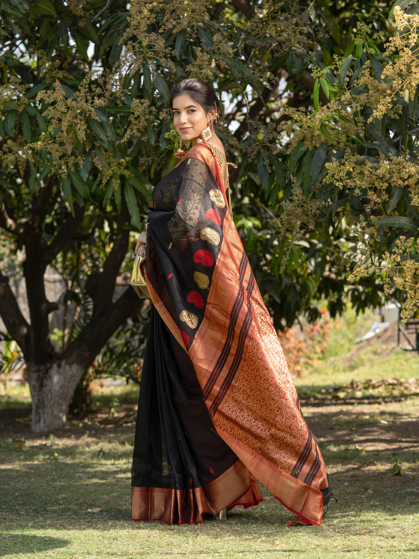 Buy Indian Khaki Color Organza Chanderi Katan Silk Saree HA-669 Online in  India