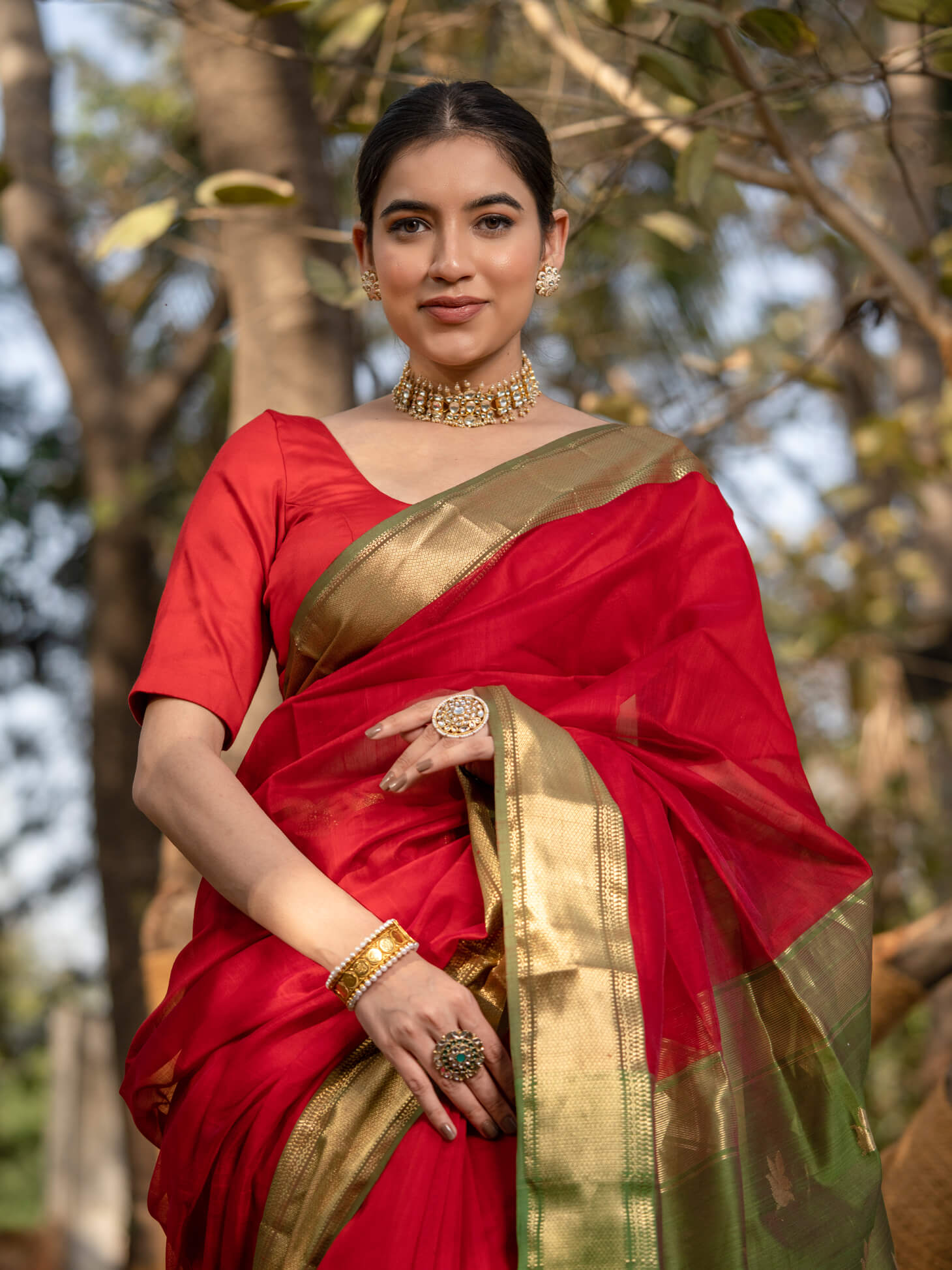 Red Maheshwari sari with Blouse - Indian saree - store Saree For Women - Sarees - Linen Saree - Gift For Mother - Festival Saree